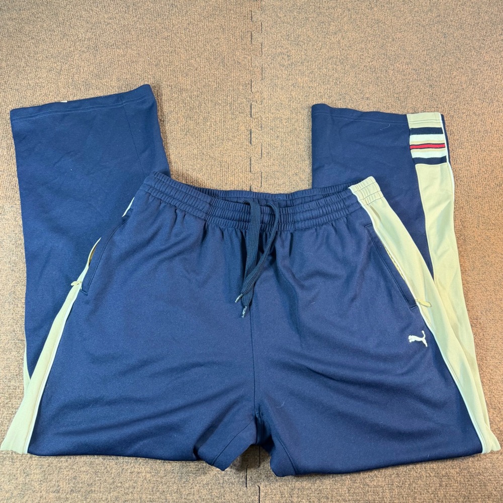 Puma Track Pants Mens XXL Navy Blue Cream Side Stripe Athletic Joggers 501 498